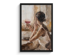 Póster Enmarcado Pintura Al Óleo - Mujer - Vino 40x60 Cm