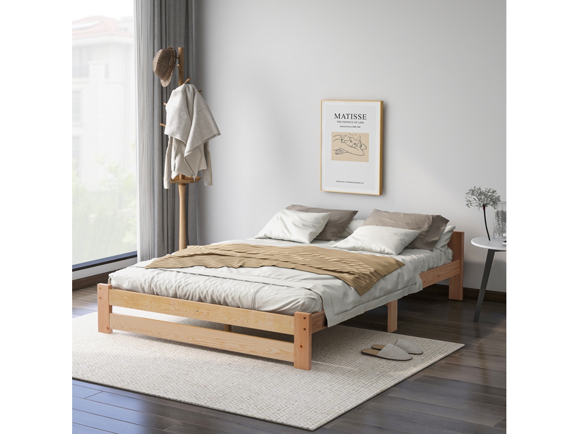 Cama Futón De Madera Maciza Natural De 200x140 Cm.