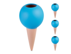 Regadores Em Cone Relaxdays, 4 Peças, Para Garrafas De 1,5l, Sistema De Rega Para Plantas, Terracota/azul.