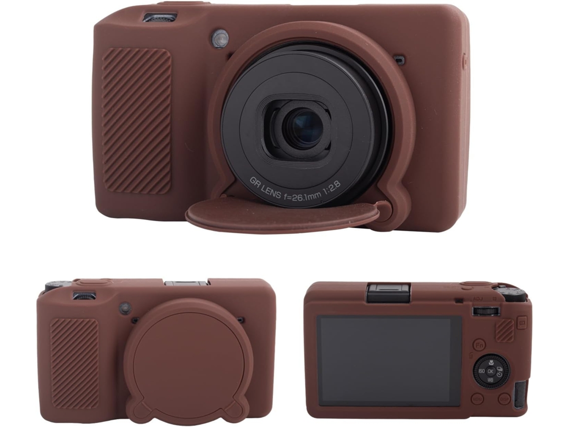 Tapa de silicona para objetivo HEXINYIGJLY para Ricoh GR III/GR IIIX. Tapa de objetivo extraíble, acceso para trípode, color marrón.