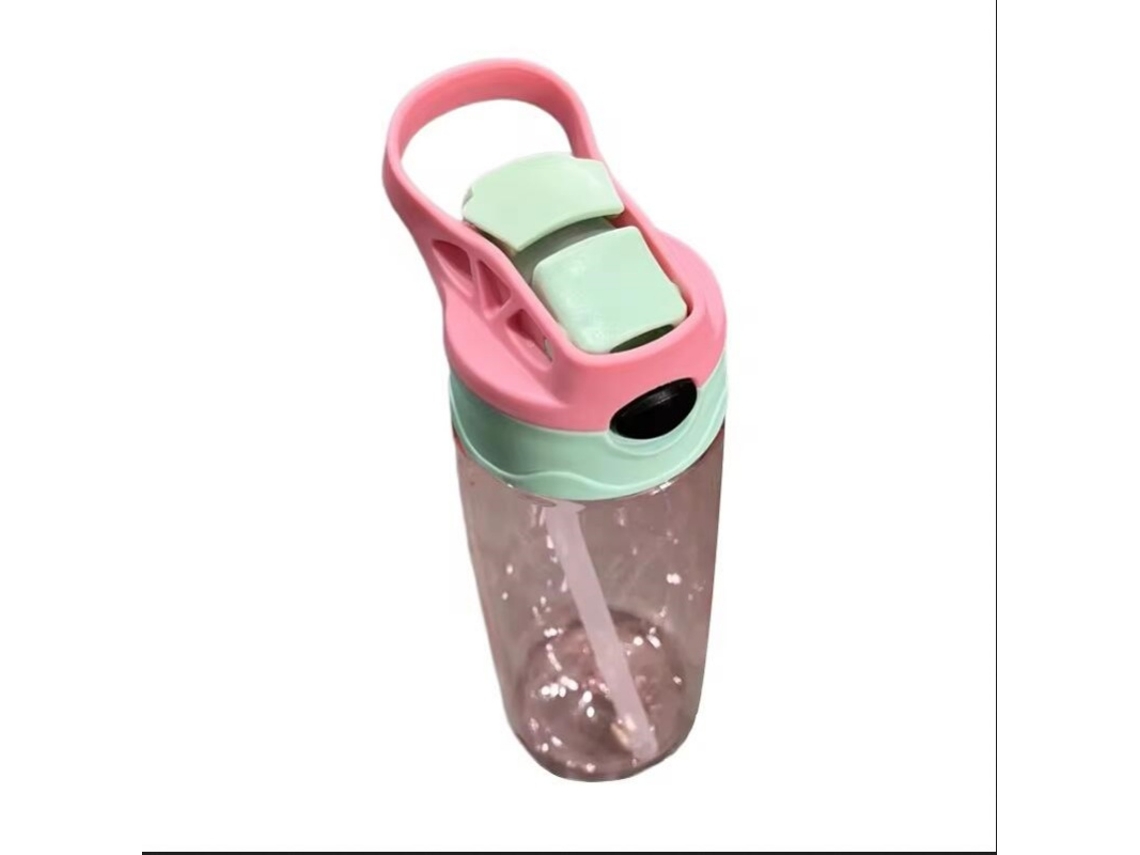 Botella De Agua Infantil (rosa) De 500 Ml Con Tapón Y Pajita, Sin Bpa
