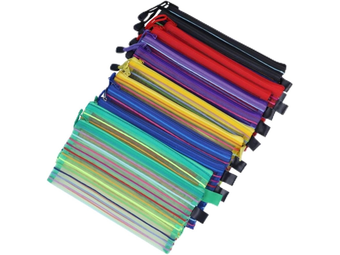 Nuobesty Juego De 12 Estuches Multifuncionales De Malla De Pvc Con Cremallera Para Lápices Y Cosméticos