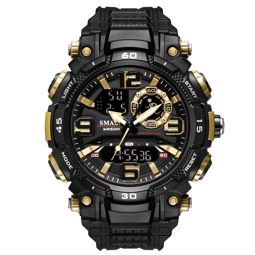 Reloj Electrónico De Doble Pantalla (negro Y Dorado) Para Adolescentes Y Estudiantes, Resistente Al Agua, Ideal Para Deportes.
