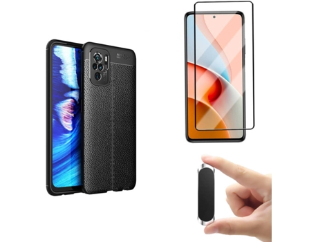 Kit Película Full Cover Xiaomi Redmi Note 10 4G PHONESHIELD Rugged Leather y Soporte Magnético Negro
