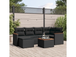Conjunto de sofá de jardín de 7 piezas con cojines, ratán negro, Dkd Home Decor