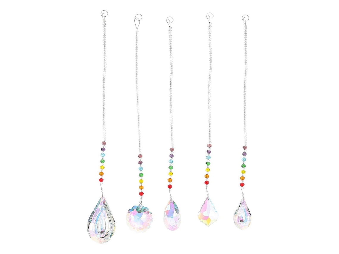 Colgante de prisma de cristal para decoración del hogar, adorno colgante de arcoíris, juego de 5 piezas.