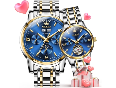 VEANXIN Juego de relojes para parejas Reloj mecánico automático a juego(esfera azul)