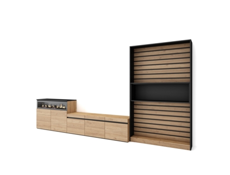 Muebles de Salón para TV 360x186x35cm Para TV hasta 65 Chimenea eléctrica Roble y negro
