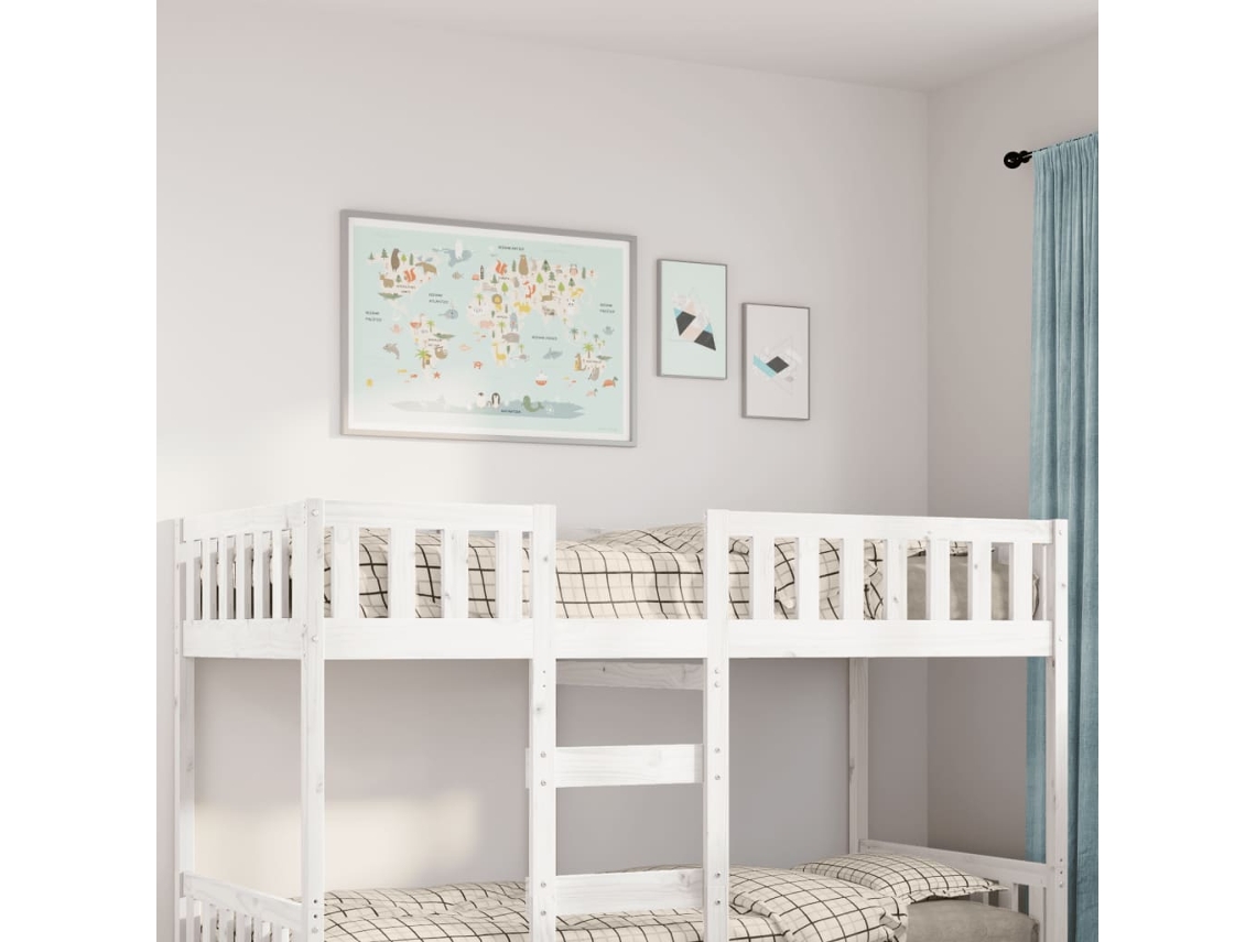 Cama Para Niños Sin Colchón Madera Maciza Pino Blanca 90x190 Cm