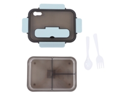 Fiambrera Bento Con 3 Compartimentos, 1500 Ml, Gran Capacidad, Para Estudiantes Y Trabajadores, Azul, Con Cubiertos.