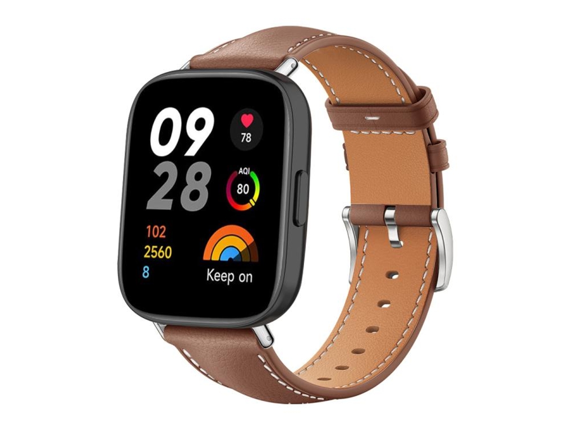 Bracelete Para Redmi Watch 3 - Couro Preto - Cabeça Chata (20mm) Café