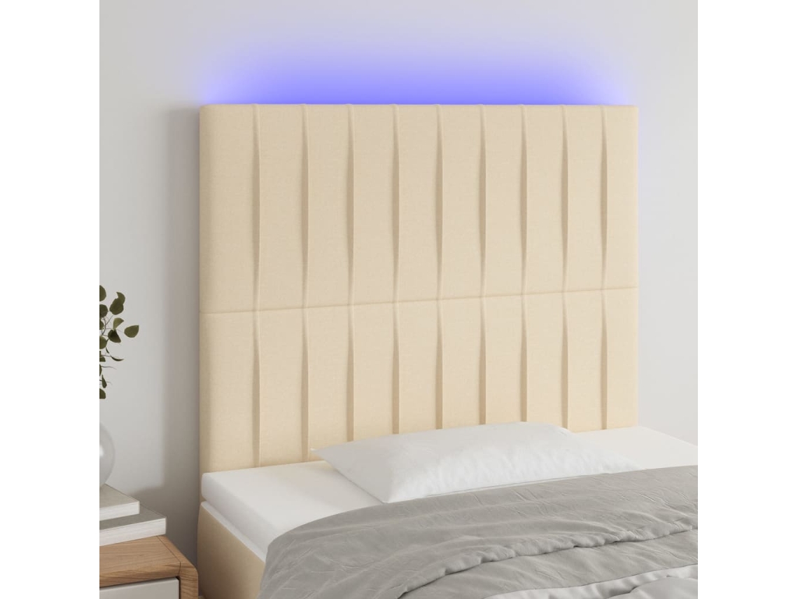 Cabecero Con Luces Led Tela Crema 90x5x118/128 Cm