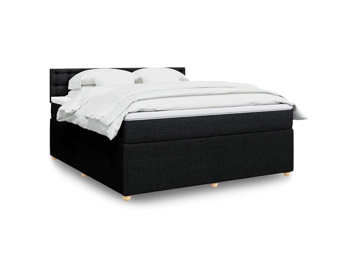 Cama Box Spring Con Colchón Tela Negro 180x200 Cm
