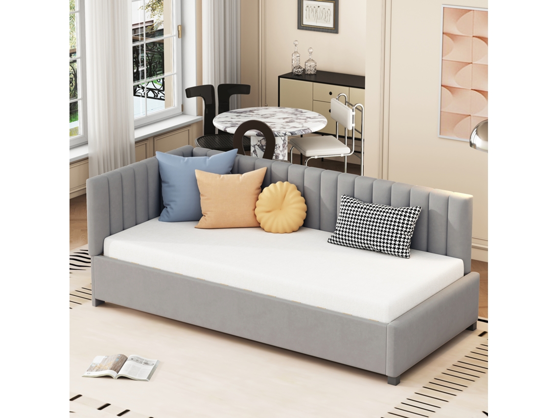 Sofá Cama De Terciopelo Gris De 90x200 Cm Con Somier De Láminas, Versátil Para Jóvenes.