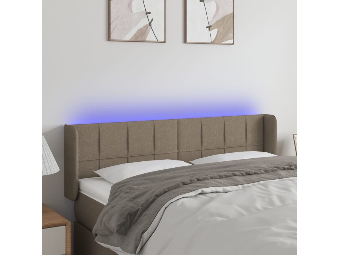 Cabecero Con Led De Tela Gris Taupe 147x16x78/88 Cm