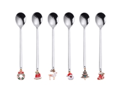 Juego de 6 Cucharas de Café Navideñas de Acero Inoxidable - Para Postres RNEMITERY