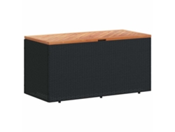Caja de almacenamiento de jardín 110x50x54 cm Mimbre/Madera maciza de acacia Negro EXCLUSIVA MAISON