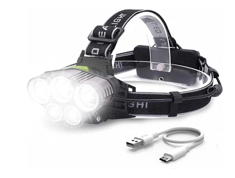 Linterna frontal, linterna frontal superbrillante recargable con 5 luces, 6 modos, linterna frontal recargable, linterna frontal LED, resistente al...