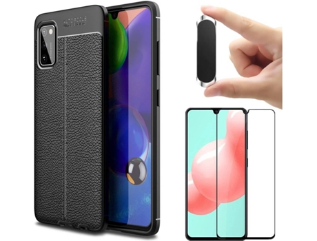 Kit Funda, Protector y Soporte Samsung Galaxy A41 Rugged Leather Gris
