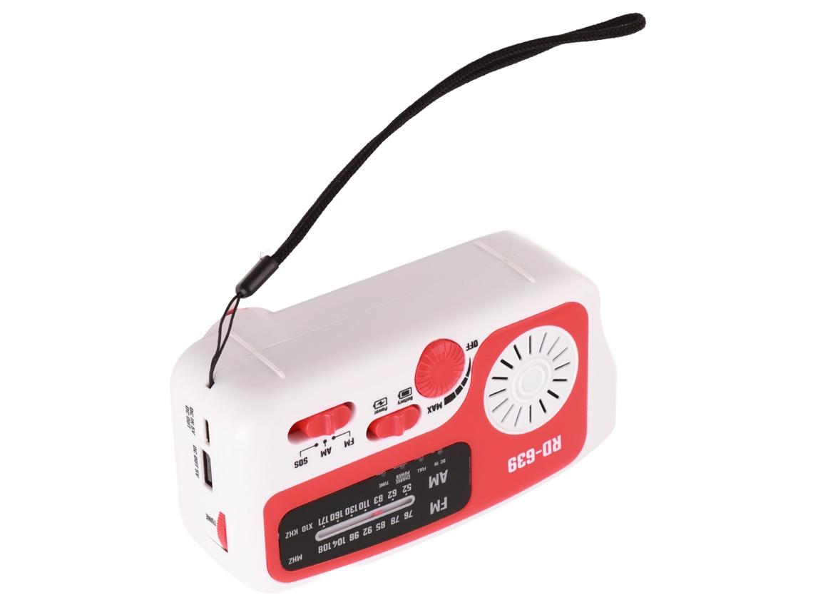 Carregador De Celular De Emergência Solar Rd639 Com Rádio Am/fm, Lanterna Led E Manivela Manual