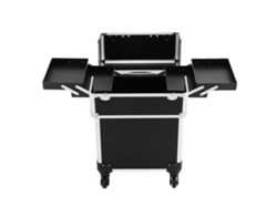 Carrito de maquillaje, construcción duradera, diseño portátil, negro.