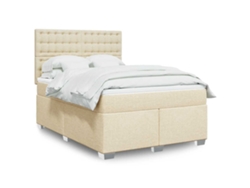 Cama Box Spring Con Colchón Tela Color Crema 140x190 Cm