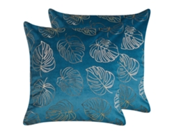 Juego de cojines decorativos BELIANI Monstera de Terciopelo Azul 45x45x8