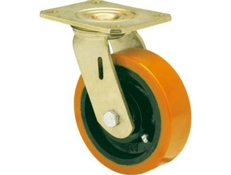 Rueda giratora placa 10sl125-hub hierro-poliur.naranja eje bolas ALEX