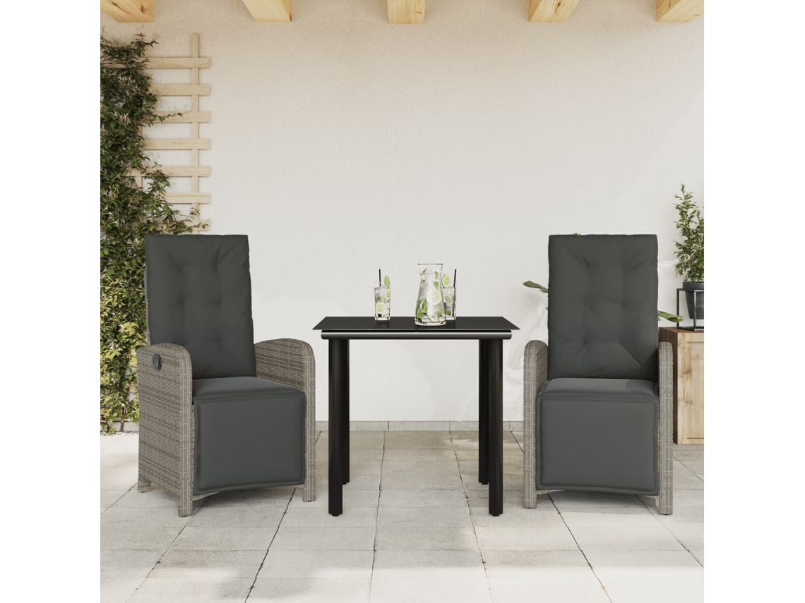 Conjunto de bistró de 3 piezas con cojines de mimbre gris, Dkd Home Decor