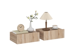 Par De Mesitas De Noche De Pared Con 1 Cajón, 40x30x15cm, Roble, Para Dormitorio.