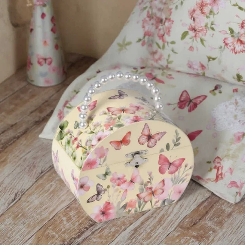 Caja De Música Y Joyero Con Forma De Mariposa De Ballet Semicircular Irregular (amarilla) En Rosa Y Amarillo.