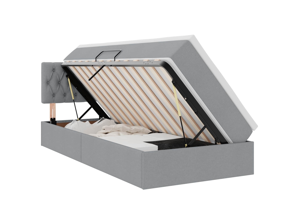 Syfax™ Cama De Almacenamiento Led Con Colchón Gris Claro 100 X 200 Cm