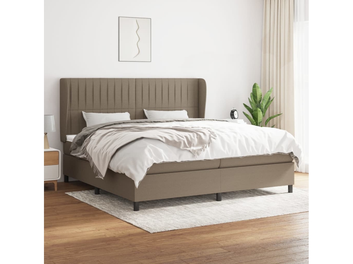 Cama Box Spring Con Colchón Tela Gris Taupe 200x200 Cm