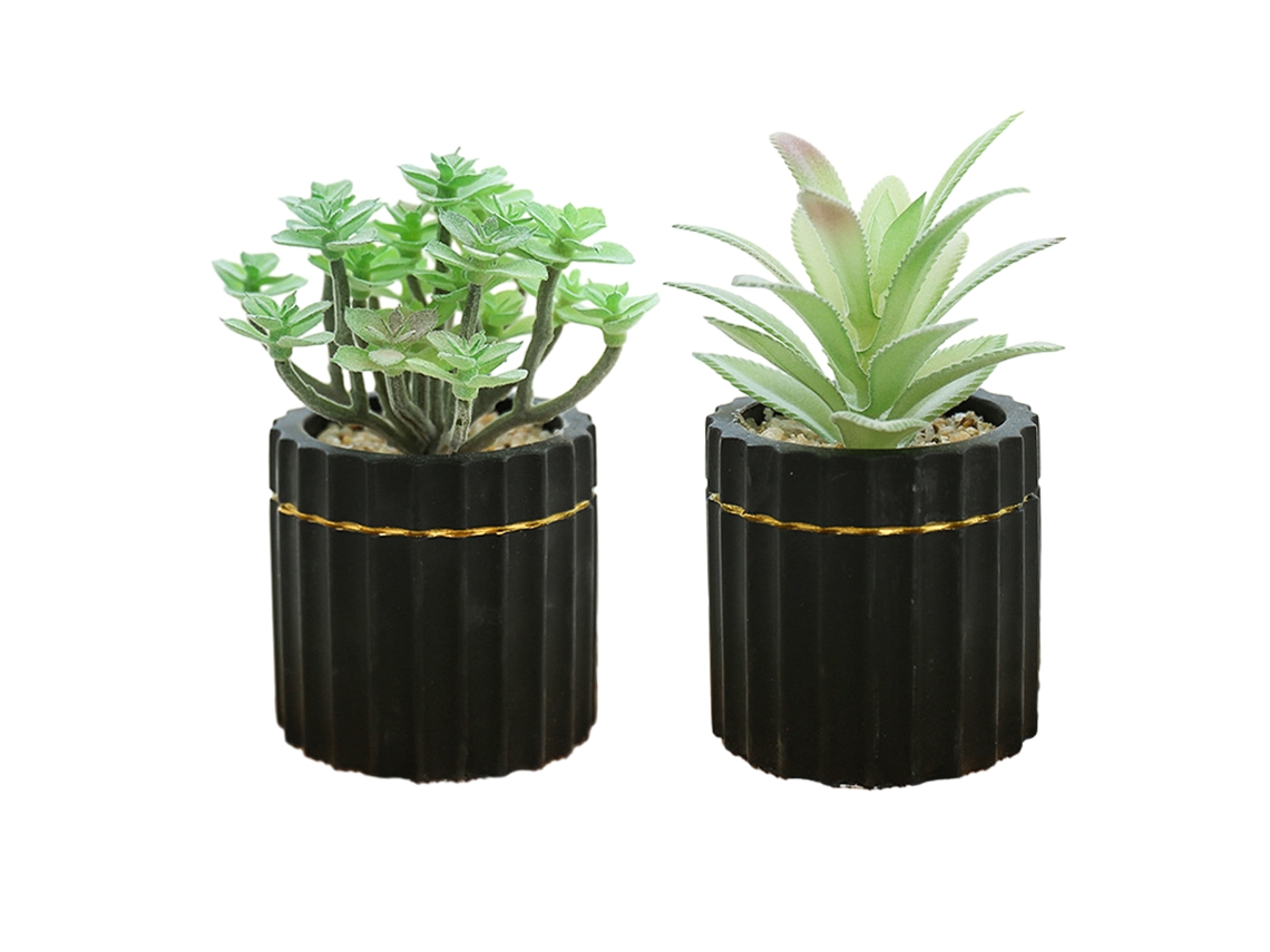 2 uds plantas suculentas simuladas en maceta, pequeños adornos creativos, macetas de cemento pintadas de oro NEVEANCE