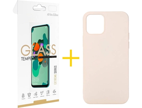 Kit Funda + Protector de Pantalla Apple iPhone 12 Mini SKYHE Liso (Rosa Crema)