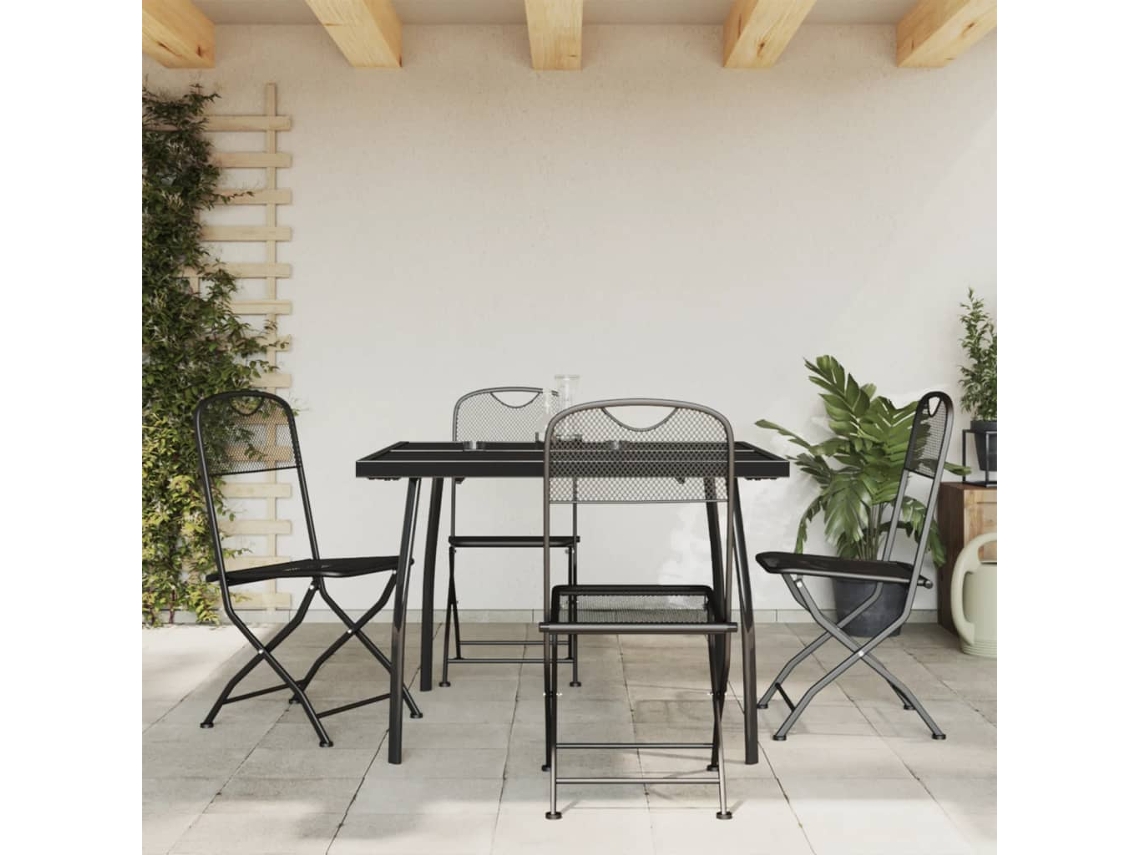 Juego De Comedor De Jardín 5 Uds | Mueble De Jardín Malla Metálica Gris Antracita
