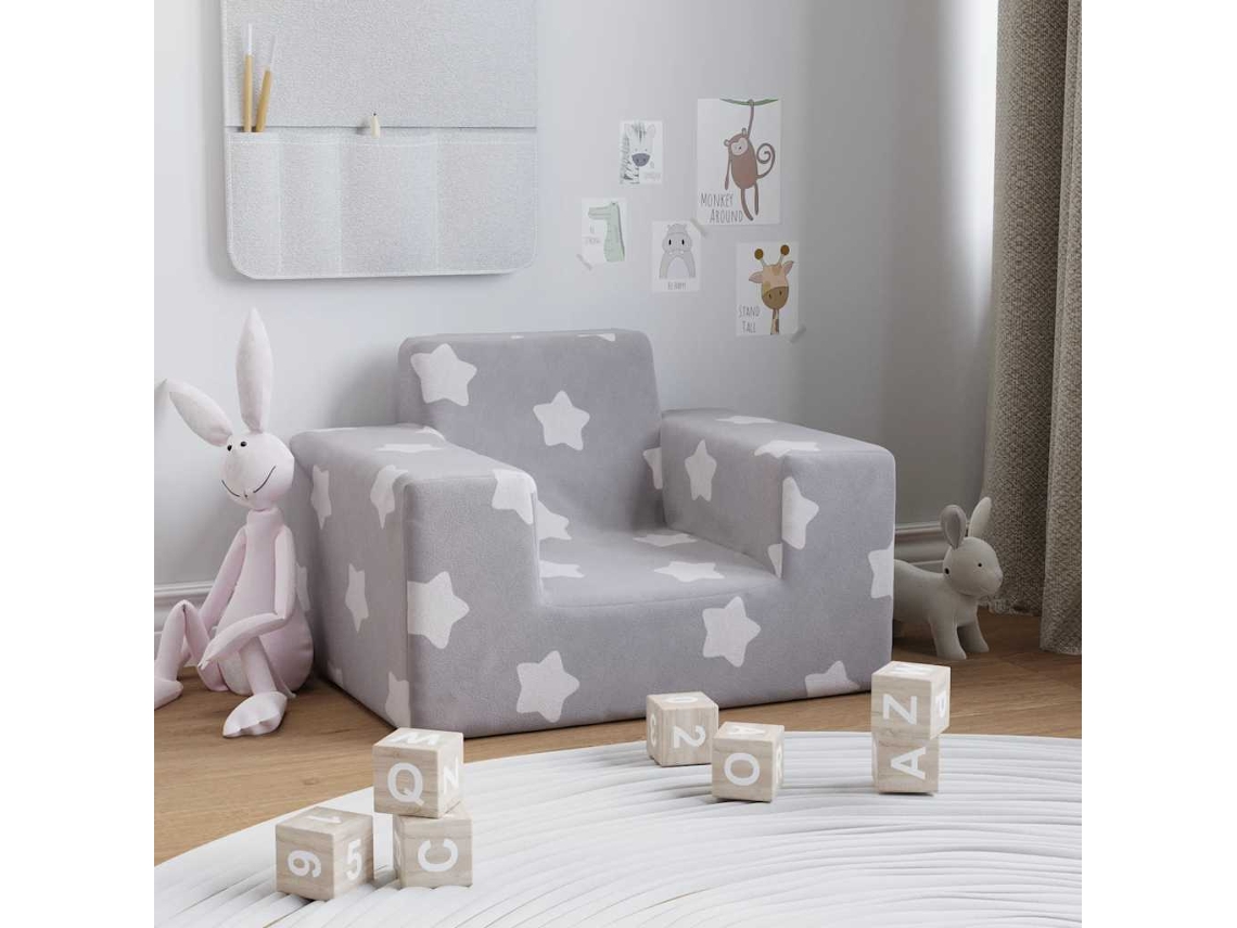 Sofá Para Niños | Sofá Infantil Felpa Suave Gris Claro Con Estrellas Wsd393461