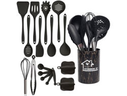 18 Piezas De Utensilios De Cocina De Silicona Antiadherentes Resistentes Al Calor Negro Gertiz