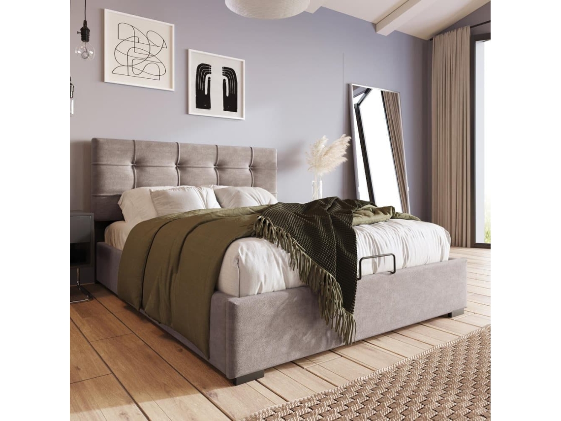 Cama Individual 90x200cm - Polsterbett Con Cabecero Ajustable, Estructura De Metal Con Somier Y Almacenamiento - Gris Claro