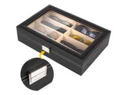 Estuche Práctico Para Gafas De Sol Y De Lectura, De Piel Sintética, Negro, 8 Compartimentos.