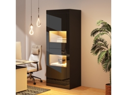 Vitrina negra brillante con iluminación LED y 1 estante de cristal (61 x 42 x 162 cm)