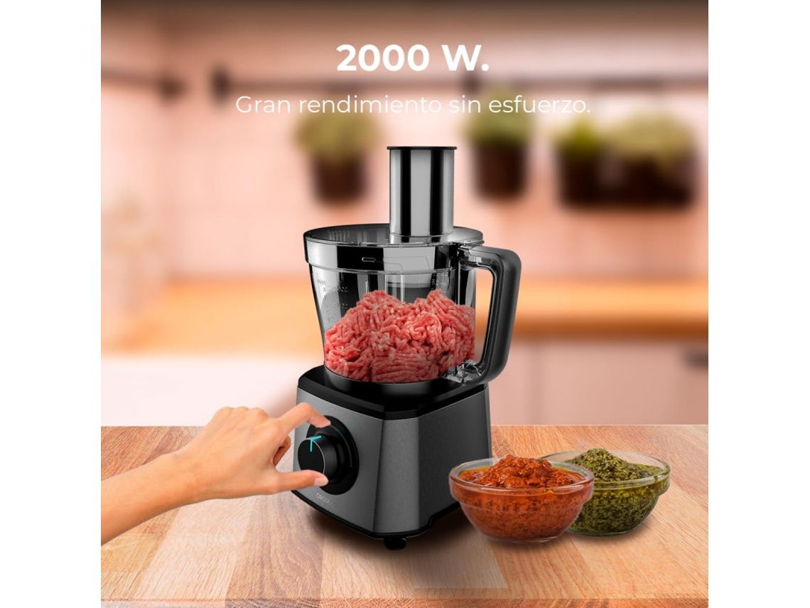 Cecotec Procesador de alimentos Paprika 1300 Full, 2000W de Potencia, Acero Inoxidable, 2 Velocidades, 3 Discos de corte, Incluye Bowl 3,5 L, Jarra 1,8 y Exprimidor