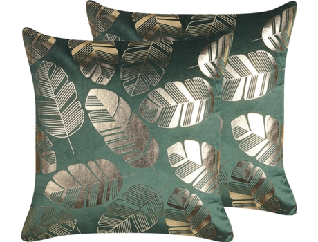 Conjunto de 2 cojines de terciopelo verde oscuro/dorado 45 x 45 cm BELIANI Sunflower