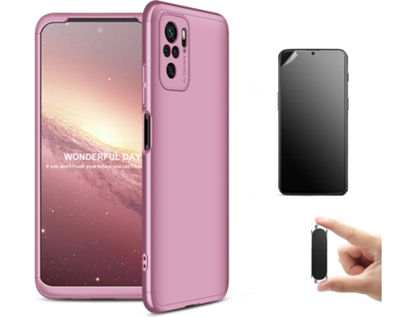 Kit Carcasa, Protector y Soporte Xiaomi Redmi Note 10 Pro Ultimatte Slim Armor 360º Rosa
