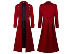 Abrigo Largo Gótico Para Hombre Disfraz Vampiro Steampunk Traje Cosplay Chaqueta Con Cinturón Rojo Xl