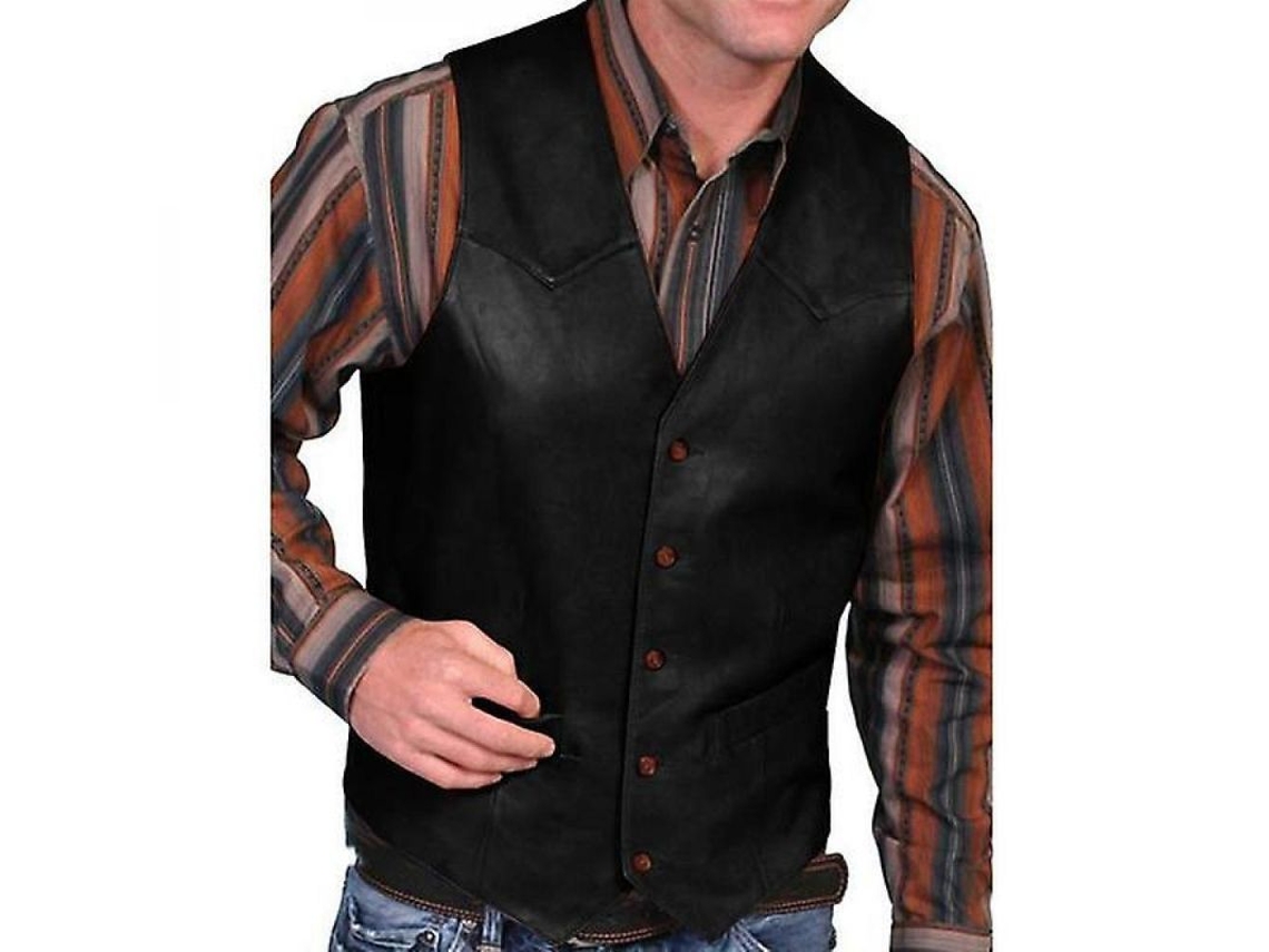 2026-chaleco Vaquero De Piel Falsa Para Hombre Talla Asiática Otoño Moda L6p Feh M Negro