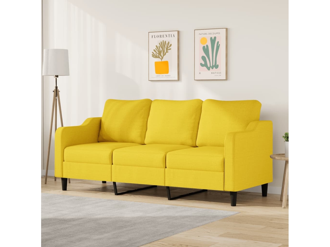 Sofá De 3 Plazas De Tela Amarillo Claro 180 Cm