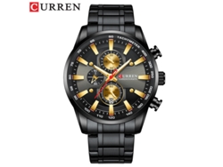 Reloj De Pulsera Moderno Para Hombre (negro Y Dorado) Resistente Al Agua, Con Seis Manecillas Y Correa De Acero Inoxidable Multifuncional.