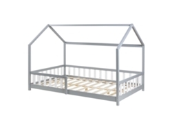 Cama infantil Hesel en forma de casa pino con reja 120x200cm - Gris [EN.CASA]