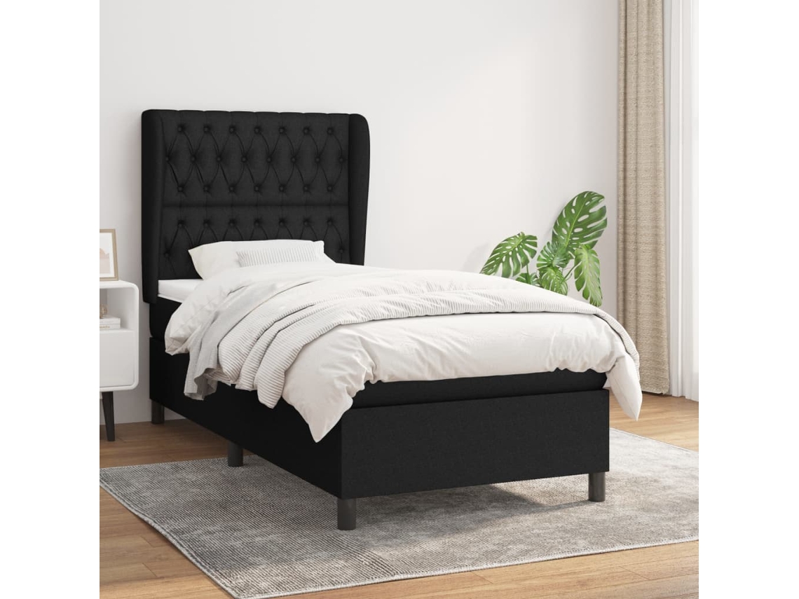 Cama Box Spring Con Colchón Tela Negro 90x200 Cm